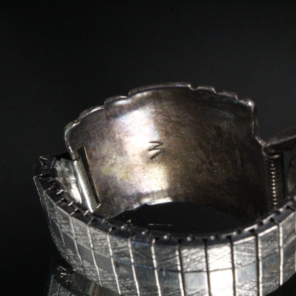 FANTASTIC STERLING SILVER NAVAJO MARKED W TURQUOISE CORAL WATCH TIPS - Picture 5 of 5